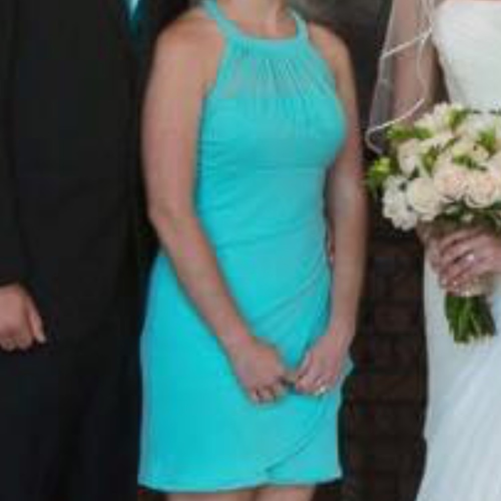 Short teal chiffon layered dress